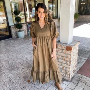 Karlie Puff Sleeve Olive Green Maxi Midi size small